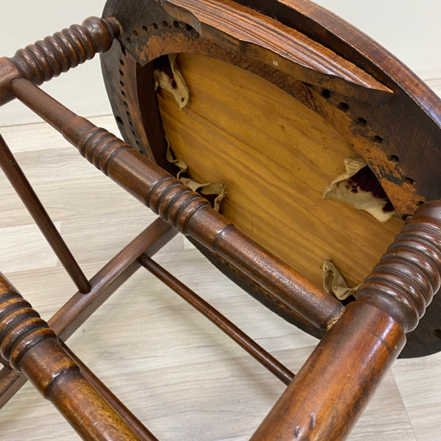 Antique Brown Wood Needlepoint Seat Chair