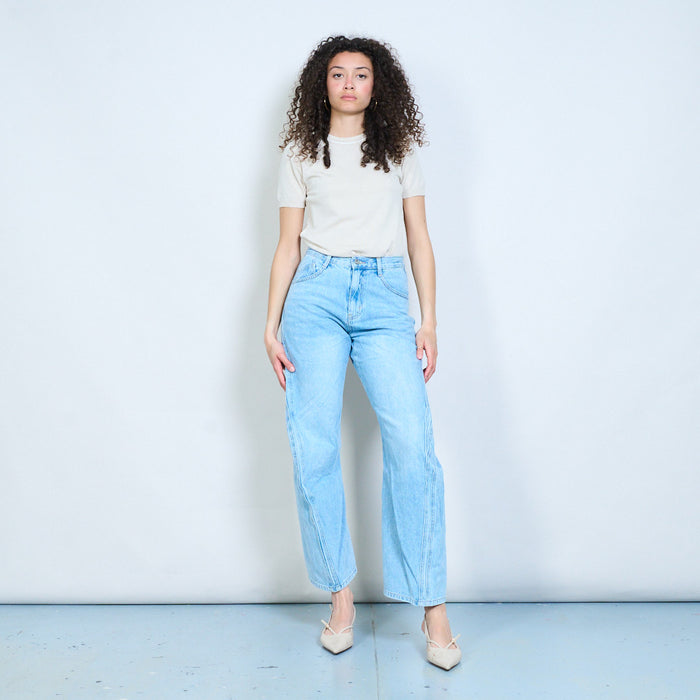 Architectural panel seam wide-leg denim jeans wholesale