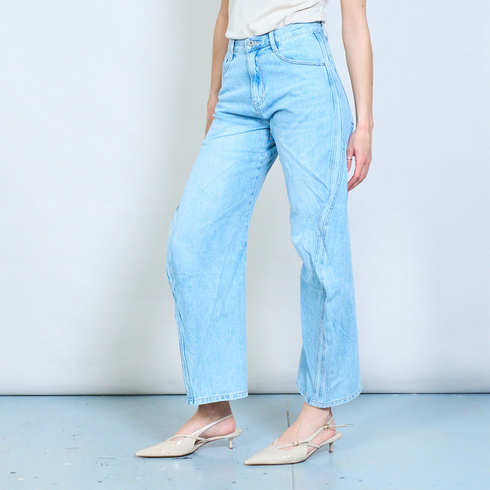 Architectural panel seam wide-leg denim jeans wholesale