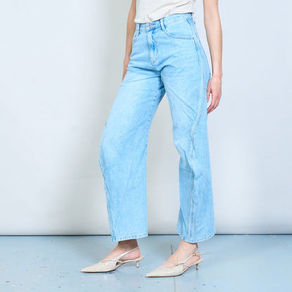 Architectural panel seam wide-leg denim jeans wholesale