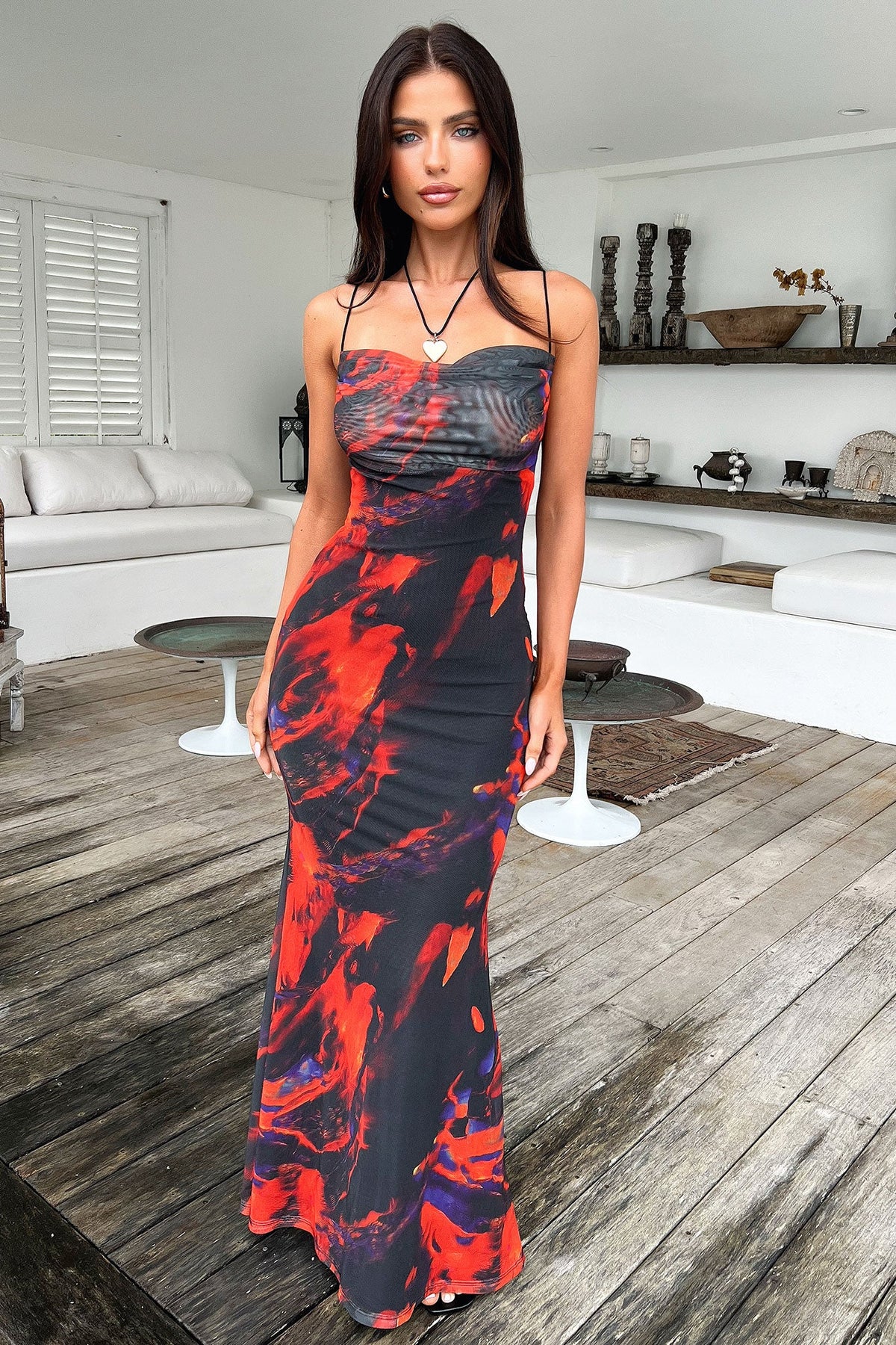 Barb Mesh Maxi Dress - Black/Red