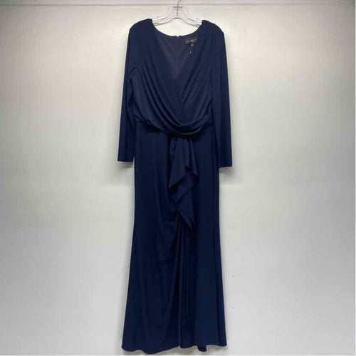 Betsy Adam Size 16-XL Women's Navy Solid Maxi-Long Sleeve Dress