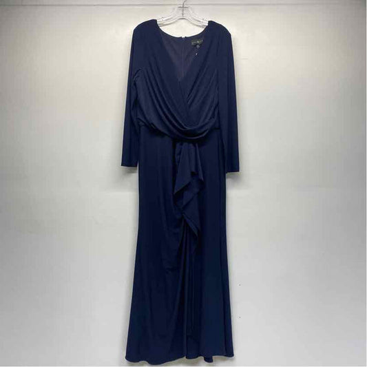 Betsy Adam Size 16-XL Women's Navy Solid Maxi-Long Sleeve Dress