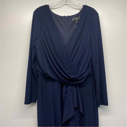 Betsy Adam Size 16-XL Women's Navy Solid Maxi-Long Sleeve Dress