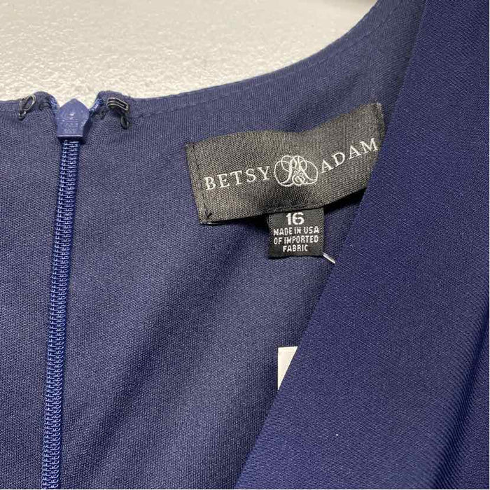 Betsy Adam Size 16-XL Women's Navy Solid Maxi-Long Sleeve Dress