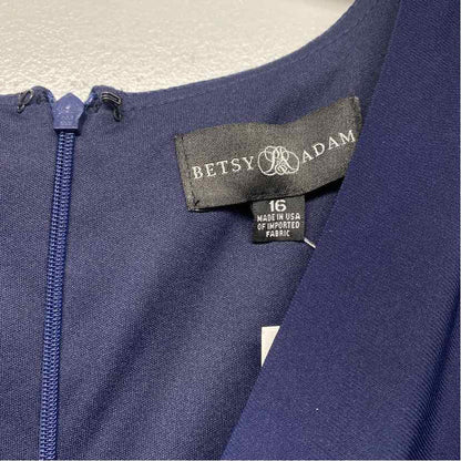 Betsy Adam Size 16-XL Women's Navy Solid Maxi-Long Sleeve Dress