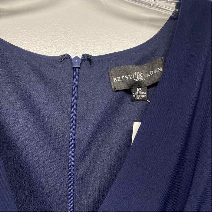Betsy Adam Size 16-XL Women's Navy Solid Maxi-Long Sleeve Dress
