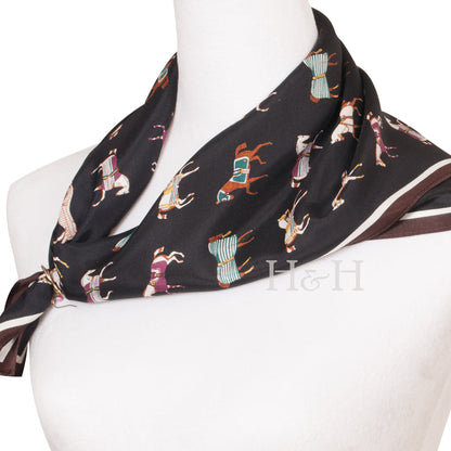 Blanketed Horse Neck Silk Scarf - Black - 20"x20"