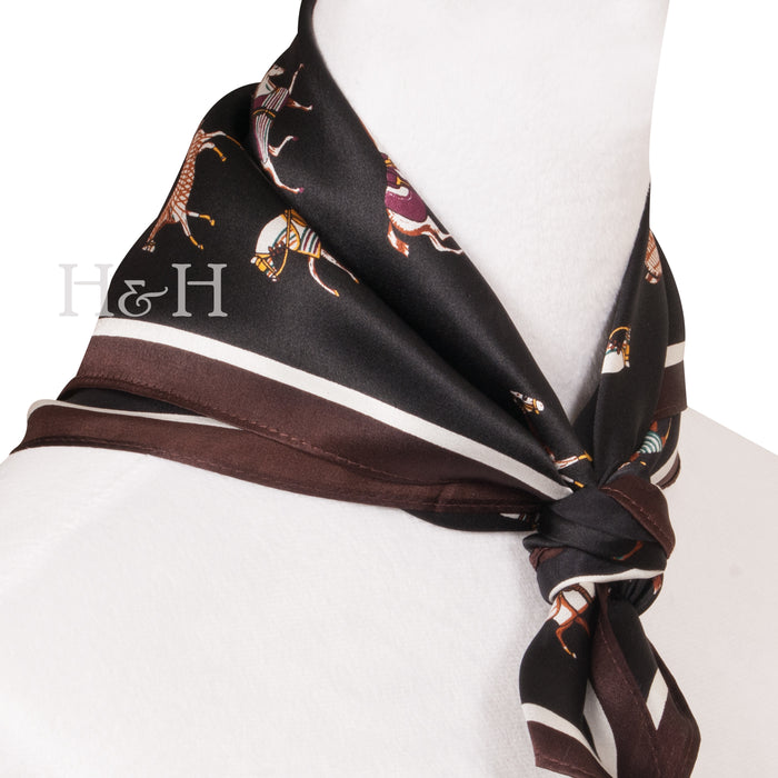 Blanketed Horse Neck Silk Scarf - Black - 20"x20"