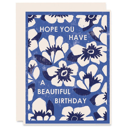 Blue Floral Beautiful - Birthday Card
