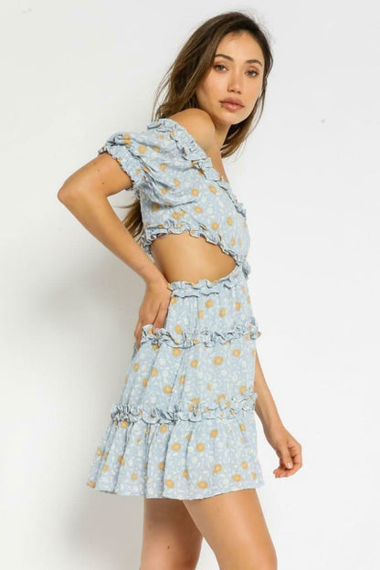 Maya Blue Floral Off-the-Shoulder Mini Dress