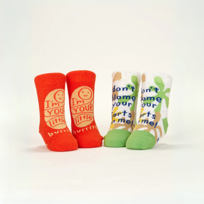 Blue Q Baby Socks Set of 2 Pairs - 'I'm Your Little Burrito' / 'Don't Blame Your Farts On Me'