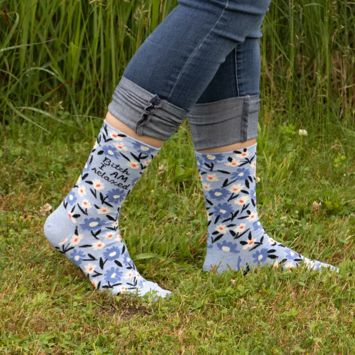 Blue Q Womens Crew Socks 'Bitch I am Relaxed'