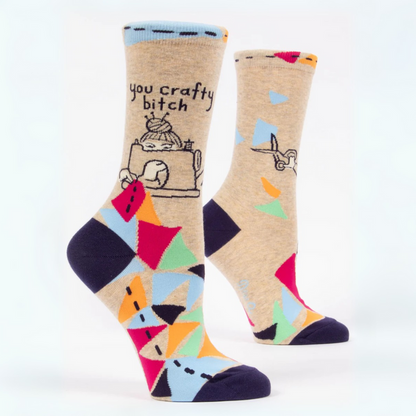 Blue Q Women's Crew Socks 'You Crafty Bitch'