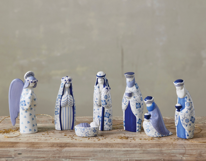 Blue + White Ceramic Nativity