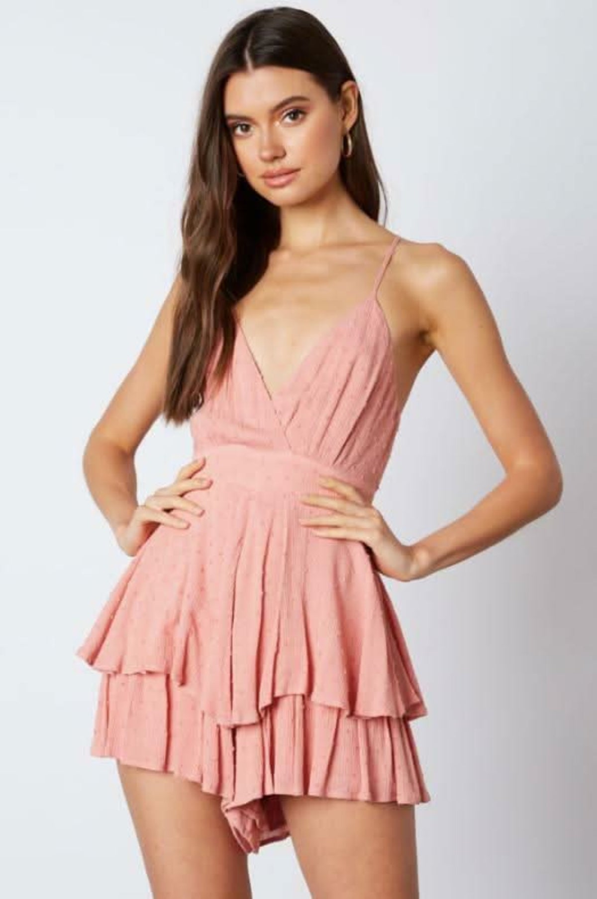 Mila Blush Surplice Ruffle Romper