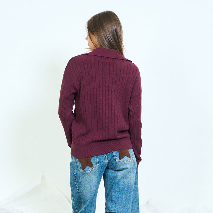 Cable knit polo sweater wholesale