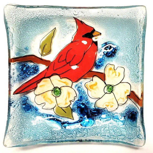 Cardinal with Dogwood Dish