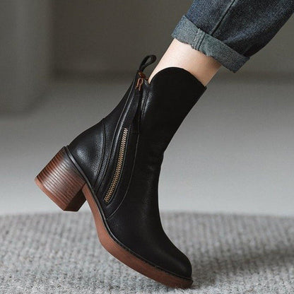 Charlotte Leather Zip Ankle Boots