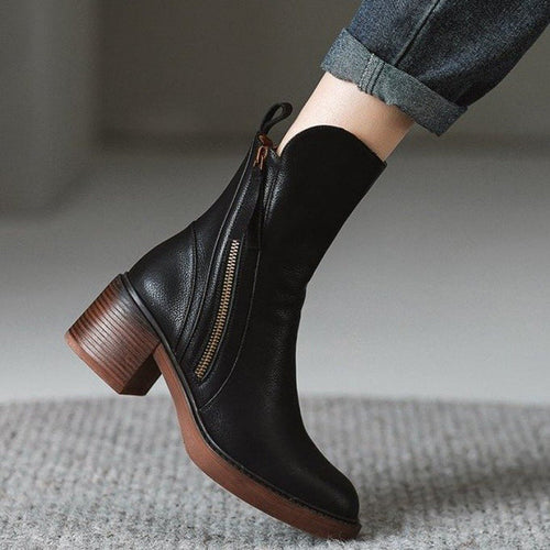 Charlotte Leather Zip Ankle Boots