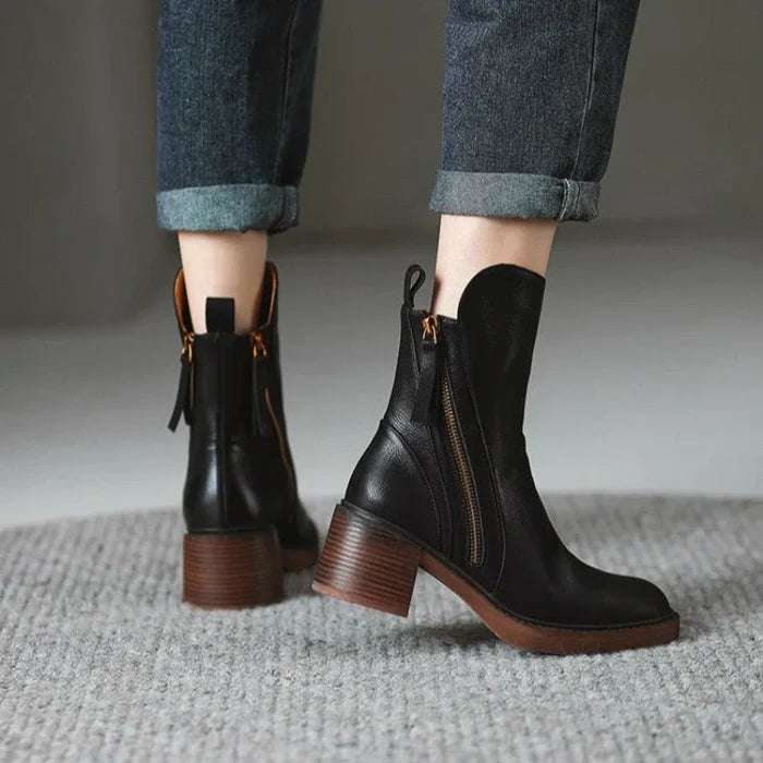 Charlotte Leather Zip Ankle Boots