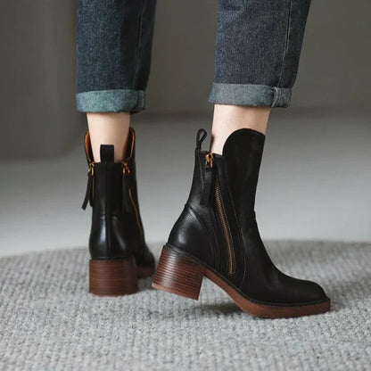 Charlotte Leather Zip Ankle Boots