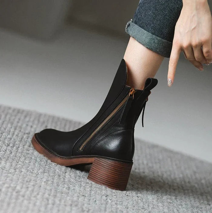 Charlotte Leather Zip Ankle Boots