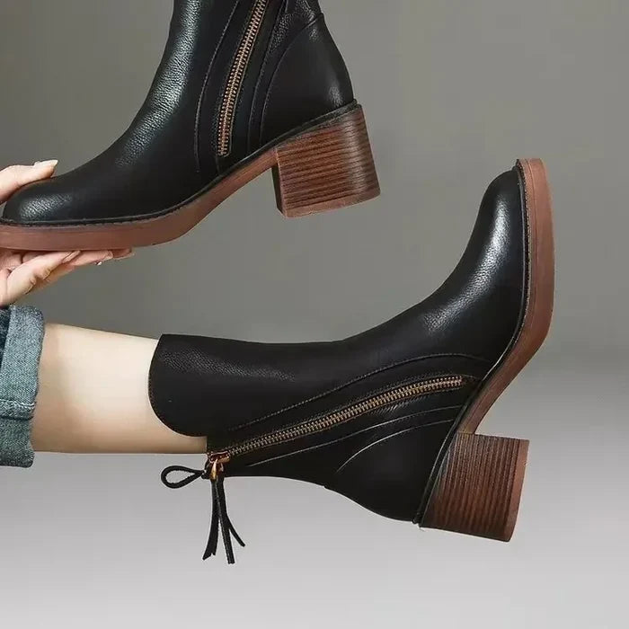 Charlotte Leather Zip Ankle Boots
