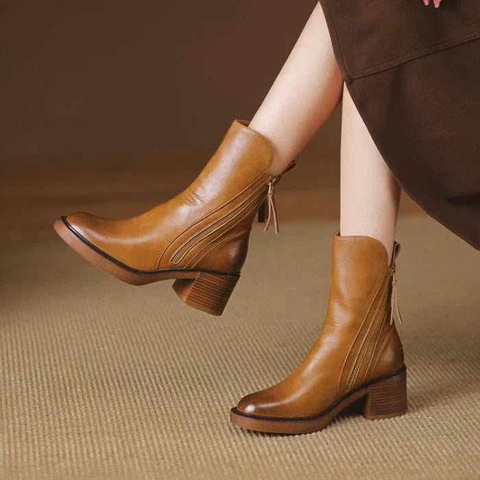 Charlotte Leather Zip Ankle Boots