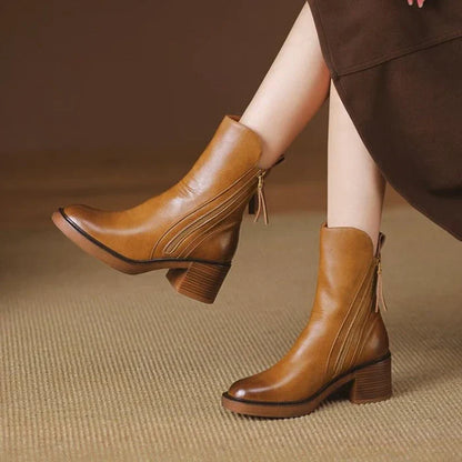 Charlotte Leather Zip Ankle Boots