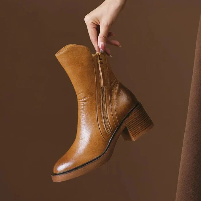 Charlotte Leather Zip Ankle Boots