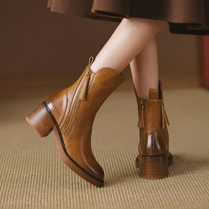 Charlotte Leather Zip Ankle Boots