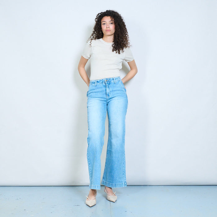 Classic high-rise clean-finish wide-leg denim jeans wholesale