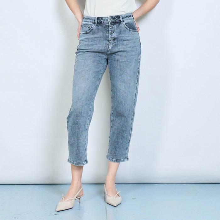 Classic mid-rise button-front cropped straight-leg denim jeans wholesale