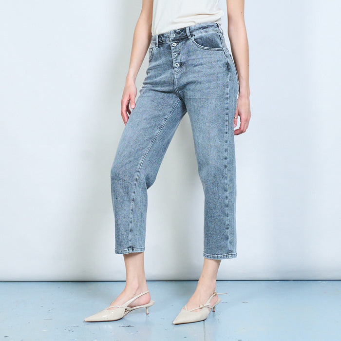 Classic mid-rise button-front cropped straight-leg denim jeans wholesale