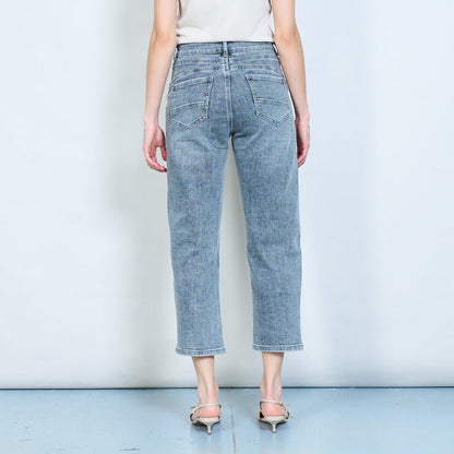 Classic mid-rise button-front cropped straight-leg denim jeans wholesale