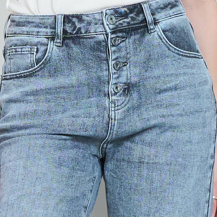 Classic mid-rise button-front cropped straight-leg denim jeans wholesale