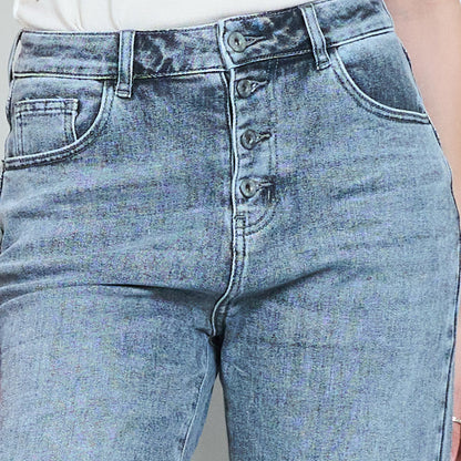 Classic mid-rise button-front cropped straight-leg denim jeans wholesale