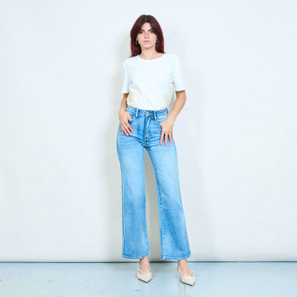 Classic straight leg washed denim trouser with star print pockets wholesale