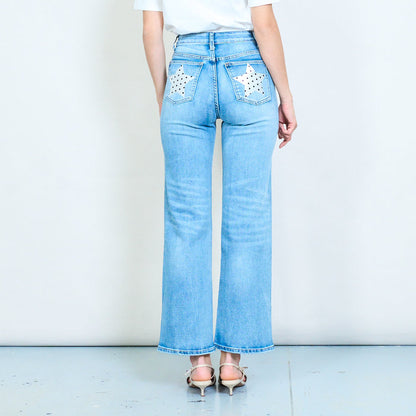 Classic straight leg washed denim trouser with star print pockets wholesale