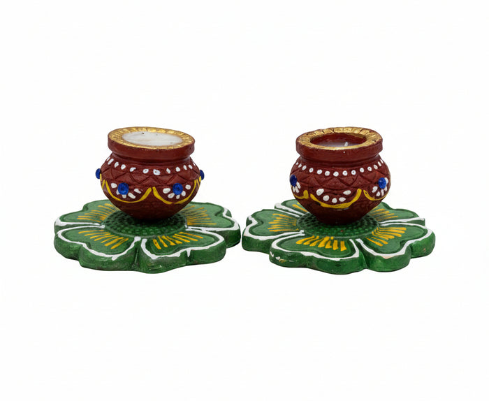 Clay Plate Matki Wax Diya Set of 2