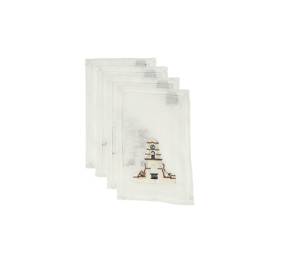 Clock Tower Embroidered Cocktail Napkin, Set of 4
