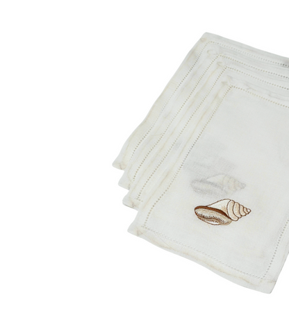 Conch Shell Embroidered on Cocktail Napkin, Set of 4