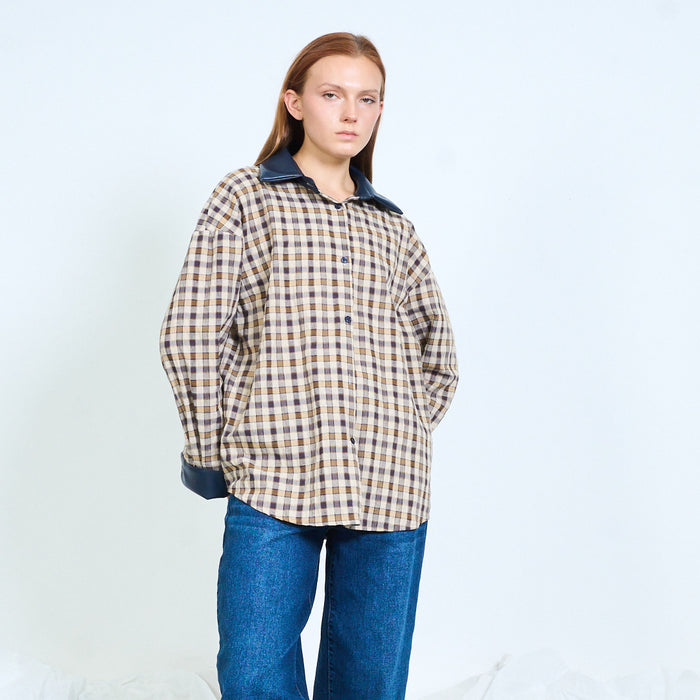 Contrast collar check shirt wholesale