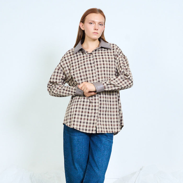 Contrast collar check shirt wholesale