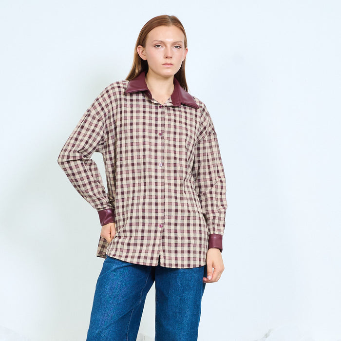 Contrast collar check shirt wholesale
