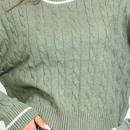 Contrast trim cable knit sweater wholesale