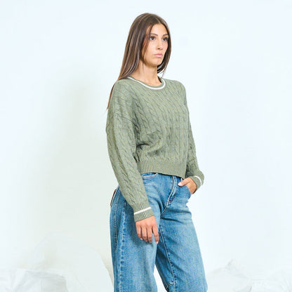 Contrast trim cable knit sweater wholesale