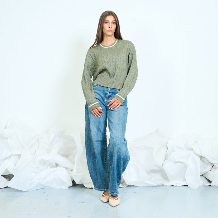 Contrast trim cable knit sweater wholesale