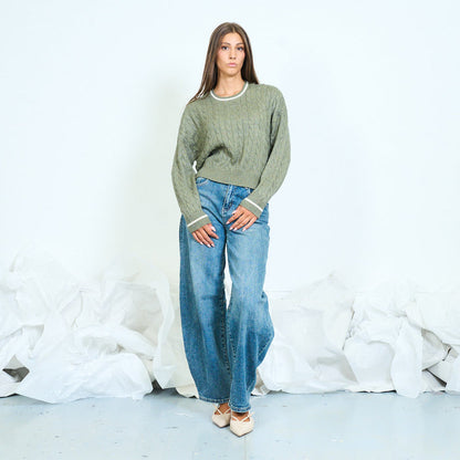 Contrast trim cable knit sweater wholesale